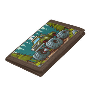Green Monster Truck in the forest Trifold Wallet