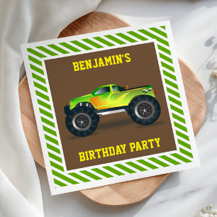 Green Monster Truck Kids Birthday Party Paper Napkin