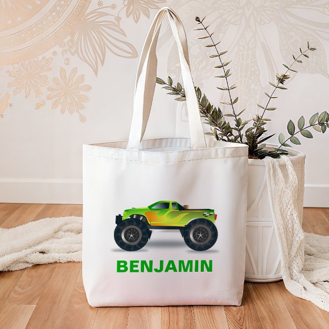 Green Monster Truck Kids Tote Bag (Creator Uploaded)