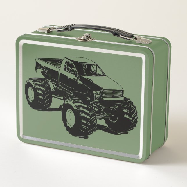 Green Monster Truck Metal Lunch Box (Front)
