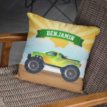Green Monster Truck Personalized Name Kids Room Cushion<br><div class="desc">Personalize this cute square pillow with your child's name to create your own unique custom boys room pillow.</div>