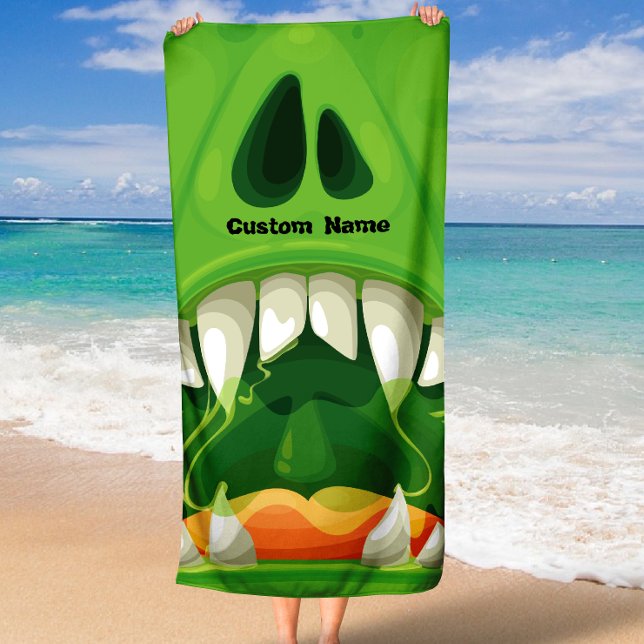 Green Monster with Big Teeth Beach Towel (Green Monster with Big Teeth Beach Towel)