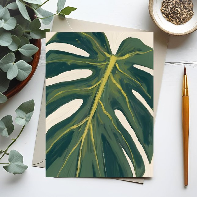 Green Monstera Leaf Botanical Plant Watercolor Postcard (Creator Uploaded)