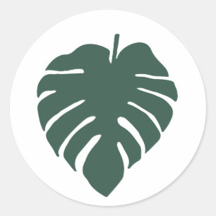 Green Monstera Leaf Print Classic Round Sticker