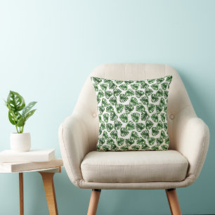 Green monstera leaf watercolor cushion