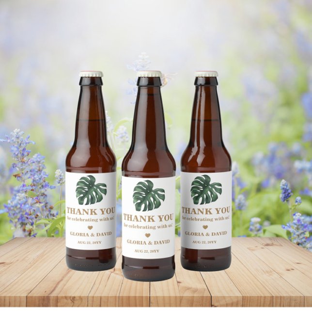 Green Monstera Leaf  Wedding  Beer Bottle Label (Creator Uploaded)
