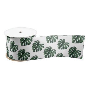 Green Monstera Leaf wedding Ribbon Satin Ribbon