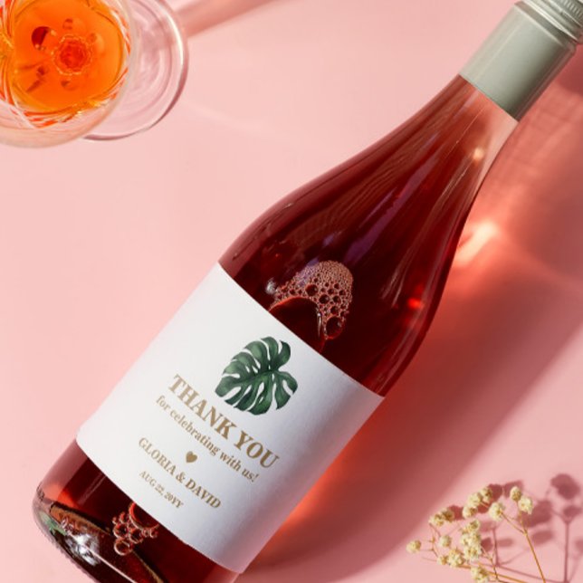Green Monstera Leaf  Wedding  Sparkling Wine Label (Creator Uploaded)