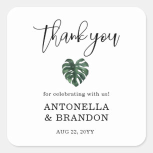 Green Monstera Leaf  Wedding Square Sticker