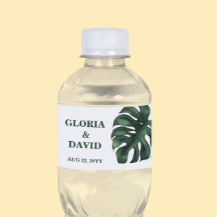 Green Monstera Leaf  Wedding  Water Bottle Label