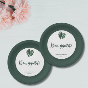 Green Monstera Leaf Wedding welcome Paper Plates