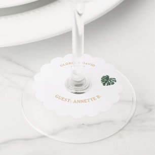 Green Monstera Leaf  Wedding   Wine Glass Tag