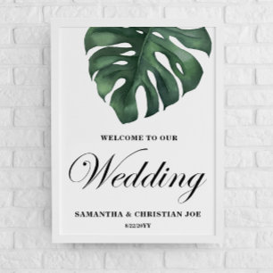 Green Monstera Leaf Welcome Wedding Poster