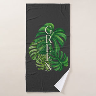 Green Monstera Leaves Bath Towel
