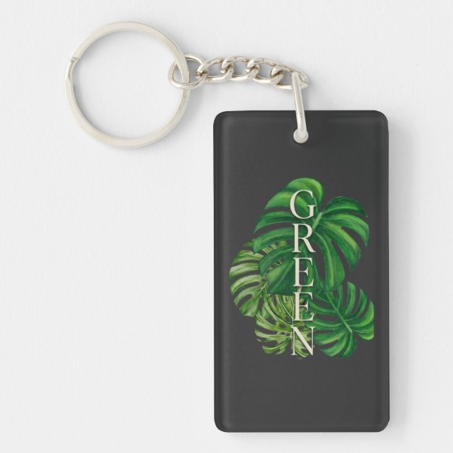 Green Monstera Leaves Key Ring (Front)