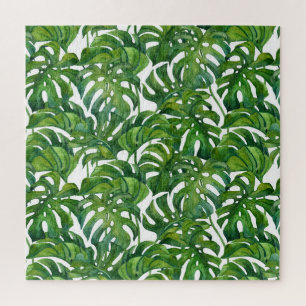 Green Monstera Leaves Tropical Seamless Jigsaw Puzzle