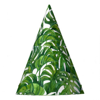 Green Monstera Leaves Tropical Seamless Party Hat