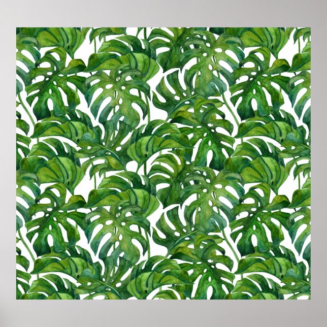 Green Monstera Leaves Tropical Seamless Poster (Front)