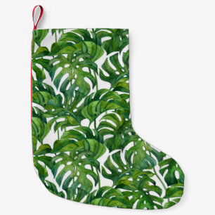 Green Monstera Leaves Tropical Seamless Small Christmas Stocking