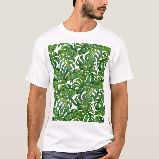 Green Monstera Leaves Tropical Seamless T-Shirt (Front)