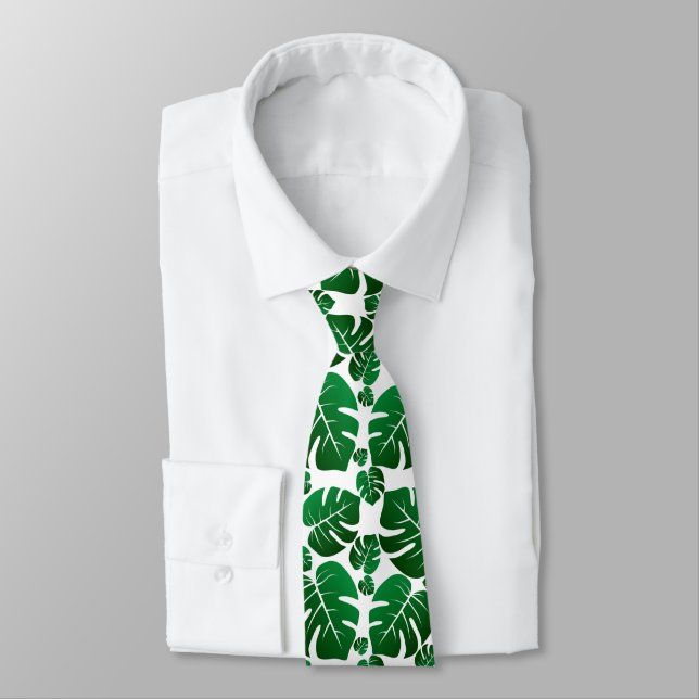 Green Monstera Plant Leaves Tie (Tied)