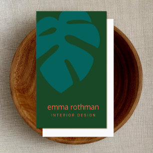 Green  Monstera Tropical Leaf  Interior Design Business Card