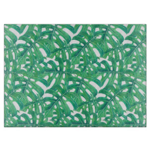 Green monstera tropical leaves pattern cutting board