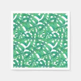 Green monstera tropical leaves pattern napkin