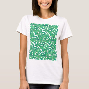 Green monstera tropical leaves pattern on white b T-Shirt