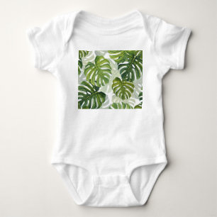 Green Monstera Tropical Watercolor Baby Bodysuit