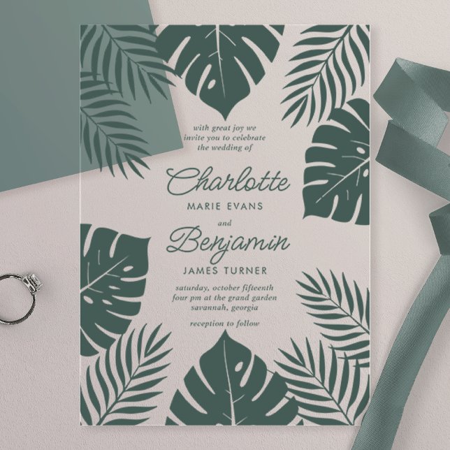 Green Monstera Tropical Wedding Acrylic Invitations (Creator Uploaded)