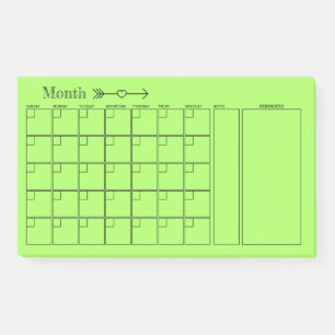 Green Monthly Planner Calendar Post-it Notes