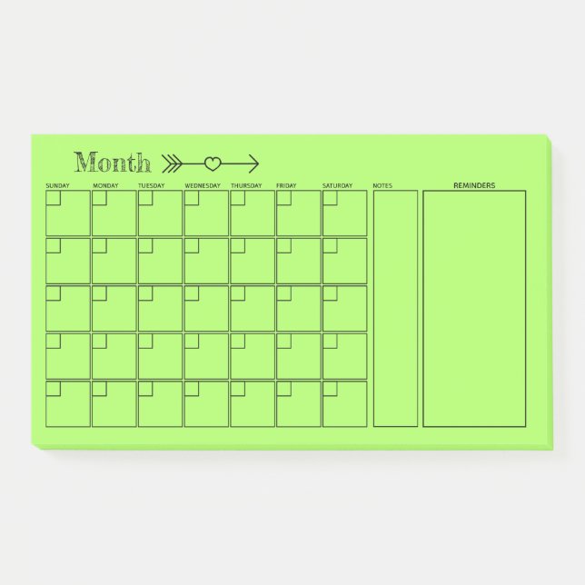 Green Monthly Planner Calendar Post-it Notes (Front)