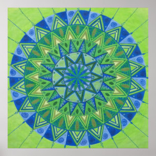 Green moon Mandala Poster