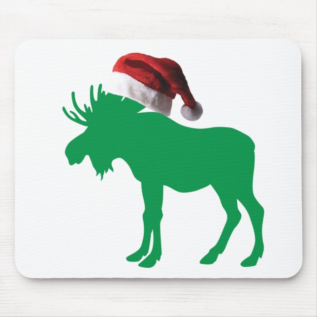 Green Moose with a Santa Claus Hat for Chroistmas Mouse Pad (Front)