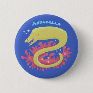 Green moray eel funny cartoon illustration 6 cm round badge