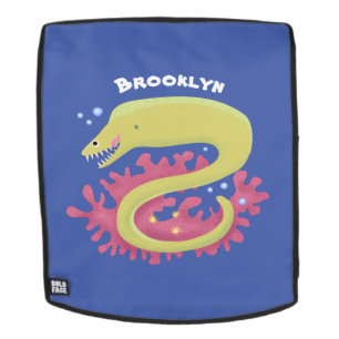 Green moray eel funny cartoon illustration backpack