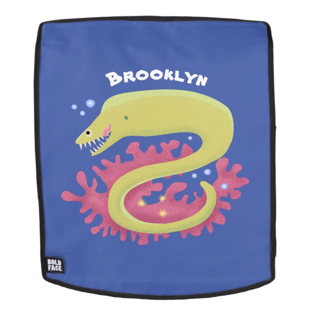 Green moray eel funny cartoon illustration backpack (Removable Face)