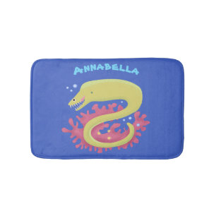 Green moray eel funny cartoon illustration bath mat