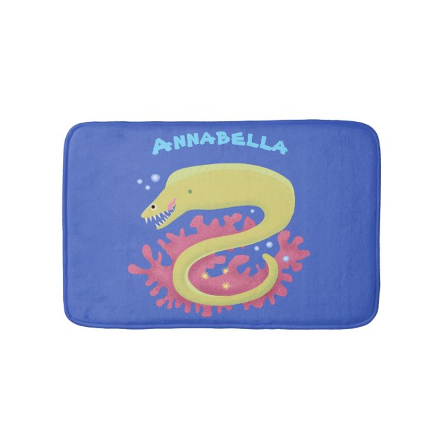 Green moray eel funny cartoon illustration bath mat (Front)