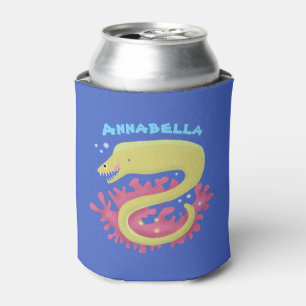Green moray eel funny cartoon illustration can cooler