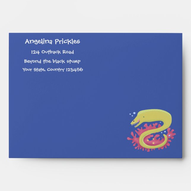 Green moray eel funny cartoon illustration envelope (Front)
