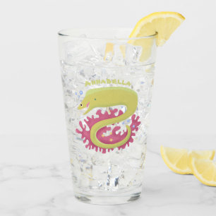 Green moray eel funny cartoon illustration glass