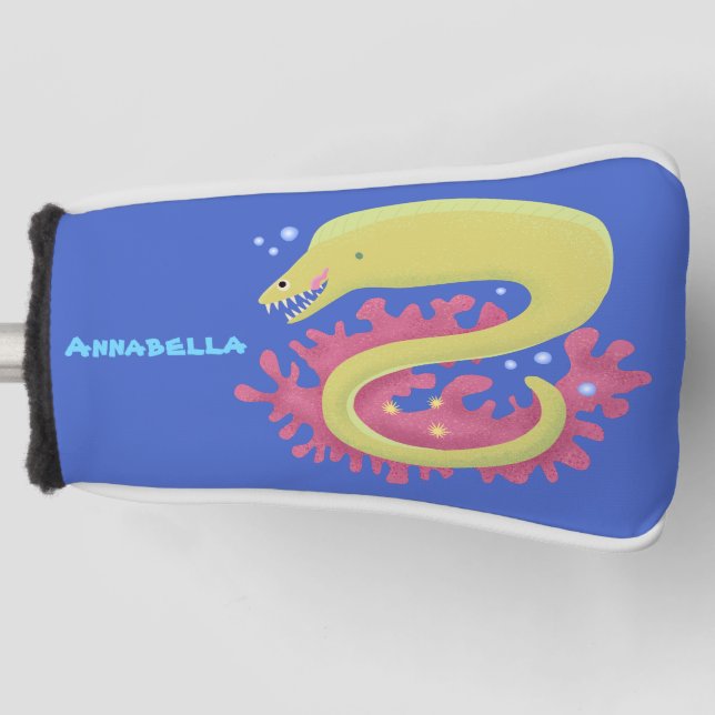 Green moray eel funny cartoon illustration golf head cover (Front)