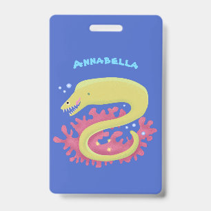 Green moray eel funny cartoon illustration ID badge