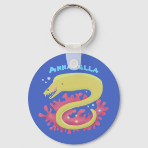Green moray eel funny cartoon illustration key ring