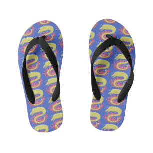 Green moray eel funny cartoon illustration kid's jandals