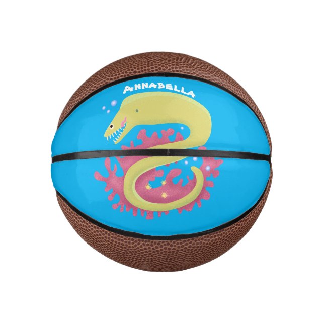 Green moray eel funny cartoon illustration mini basketball (Front)