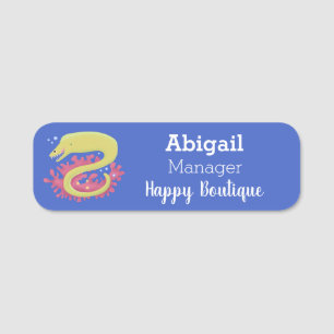Green moray eel funny cartoon illustration  name tag