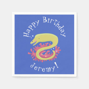 Green moray eel funny cartoon illustration napkin